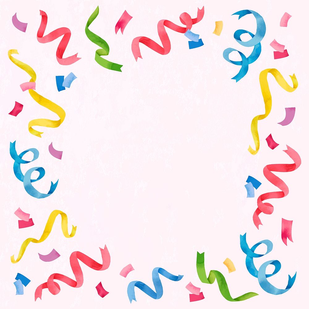 Birthday frame background, colorful ribbon illustration vector