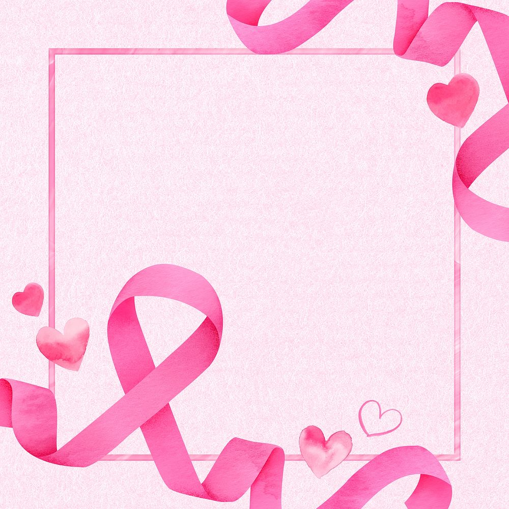 Valentine&rsquo;s frame, pink ribbon watercolor illustration psd