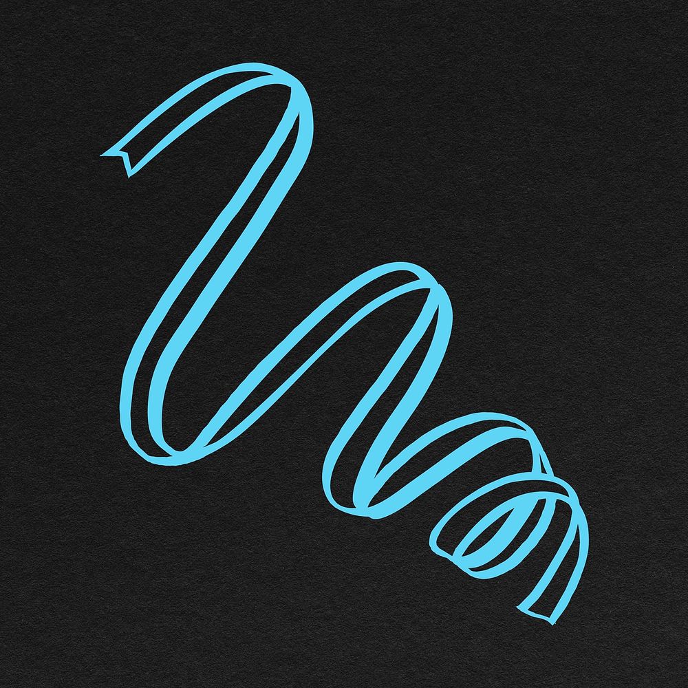 Blue ribbon doodle clipart, black background psd