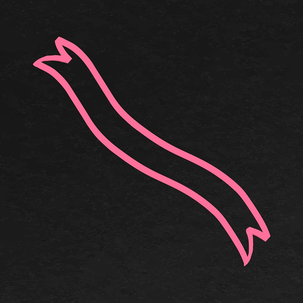 Pink ribbon doodle collage element, black background vector