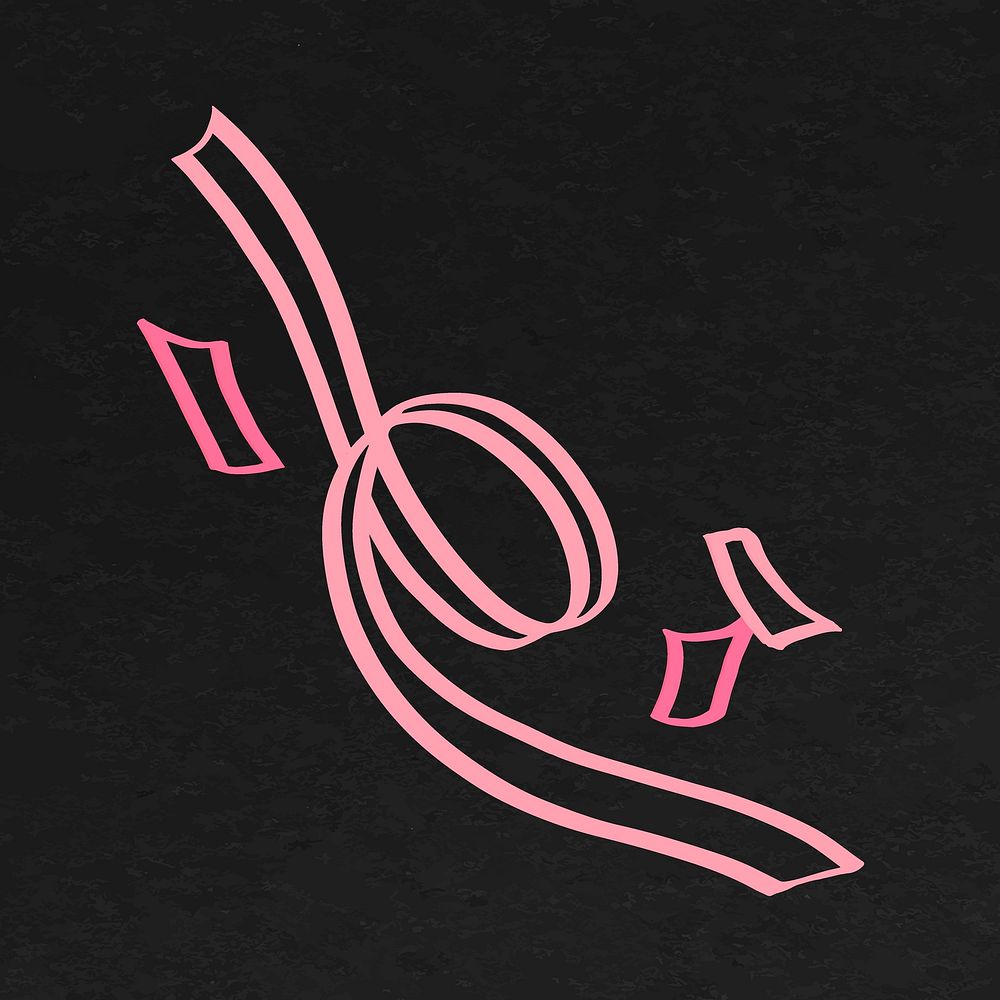 Pink ribbon doodle clipart, black background vector