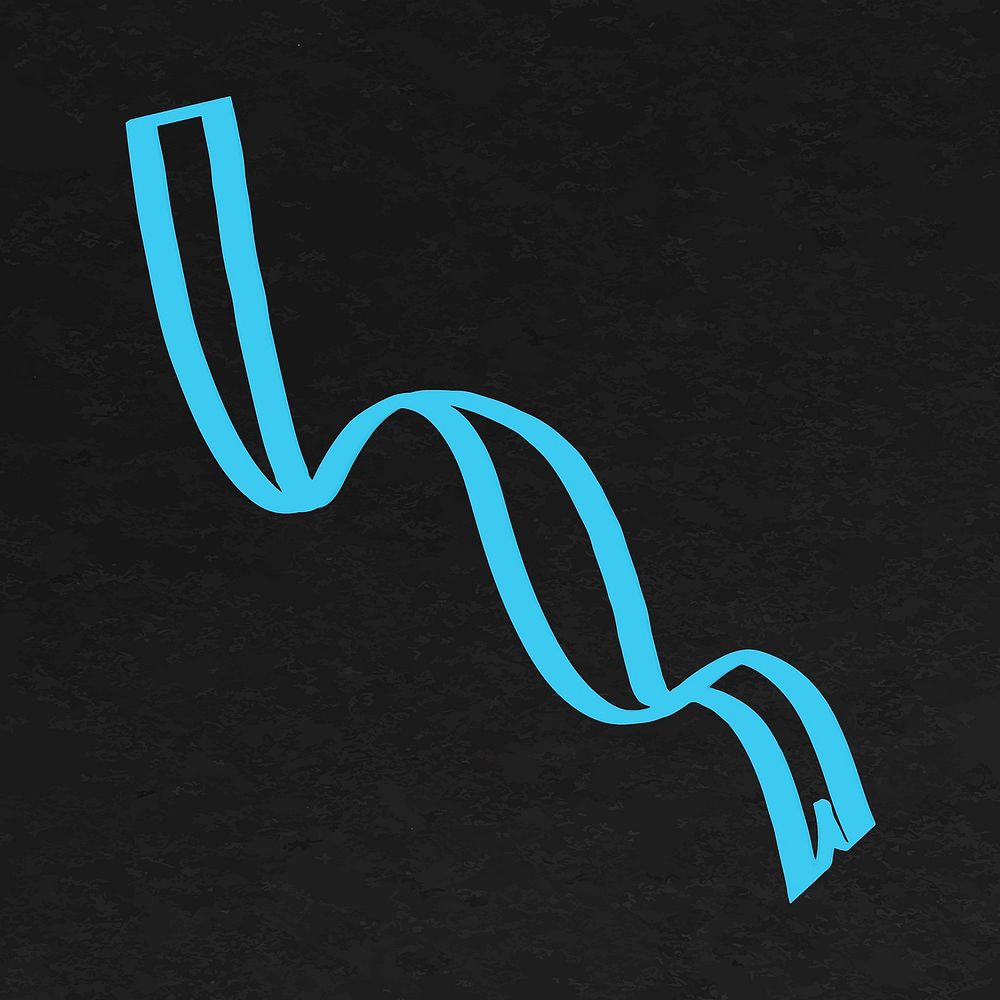 Blue ribbon doodle clipart, black background vector