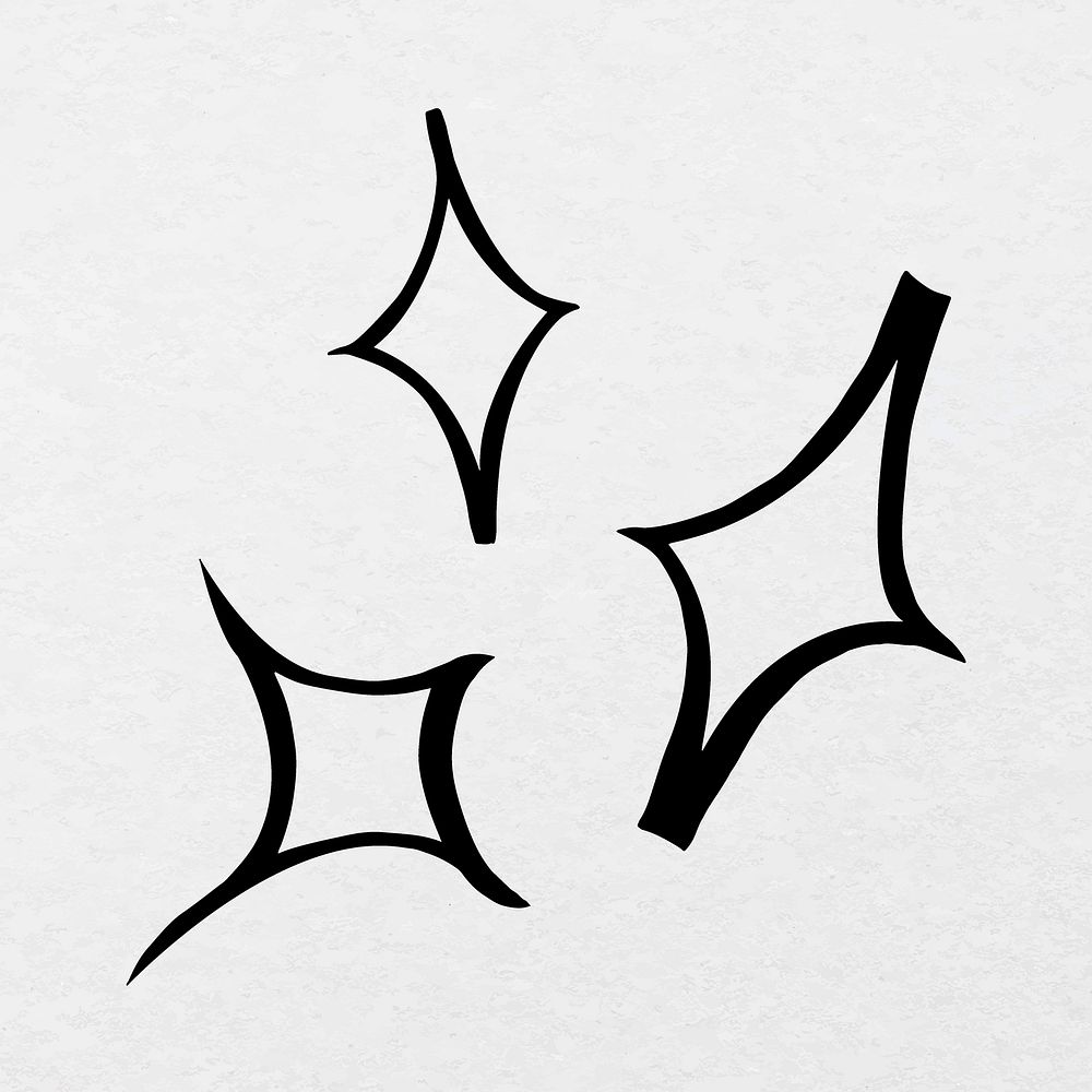Sparkle doodle design element, black clipart vector