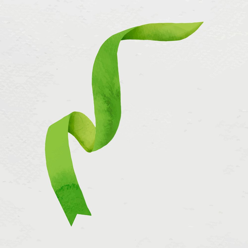 Green ribbon clipart, watercolor design element vector