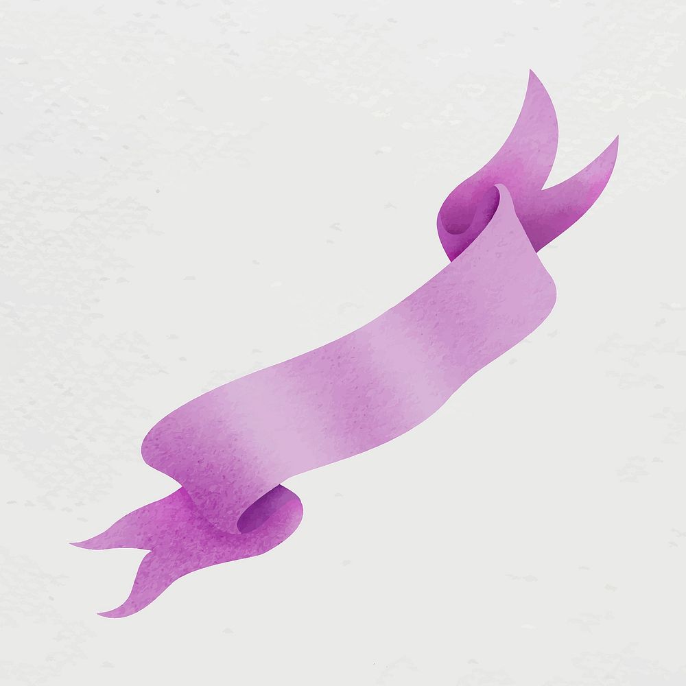 Purple ribbon collage element, watercolor design vector