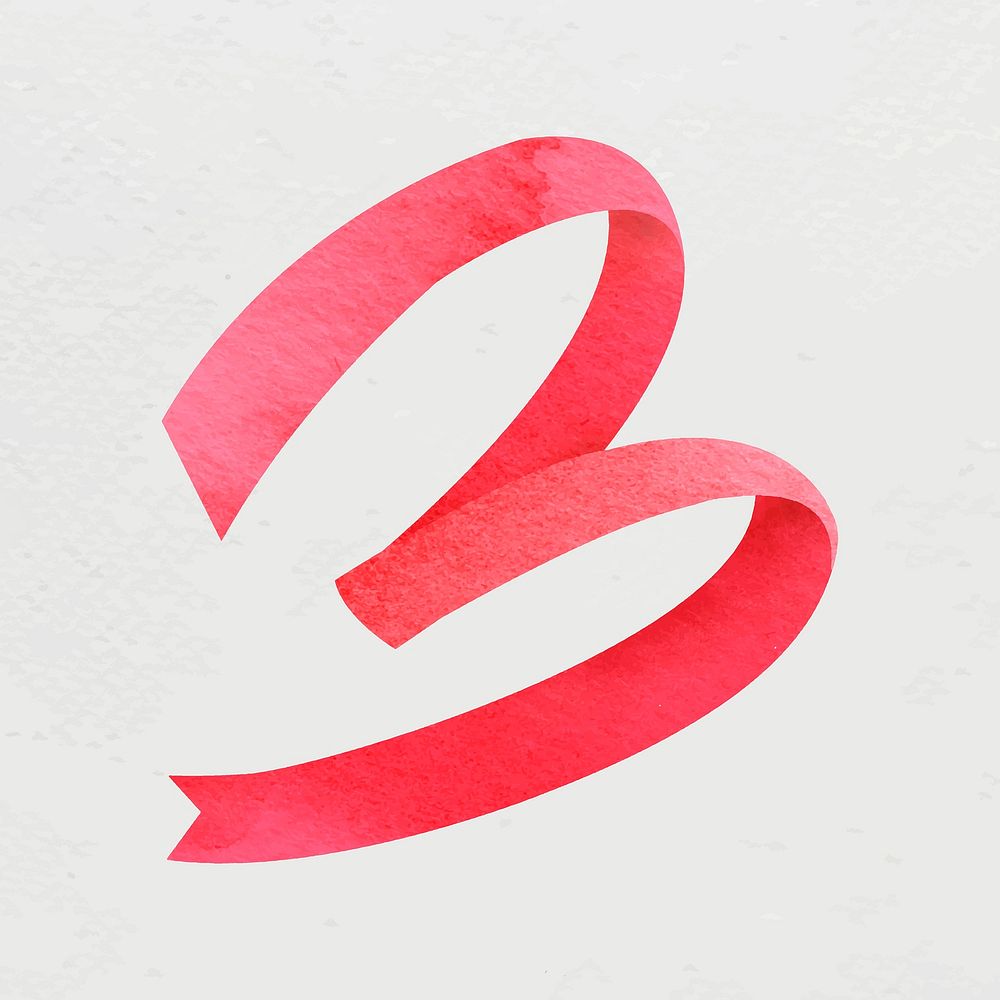 Red ribbon clipart, watercolor design element vector