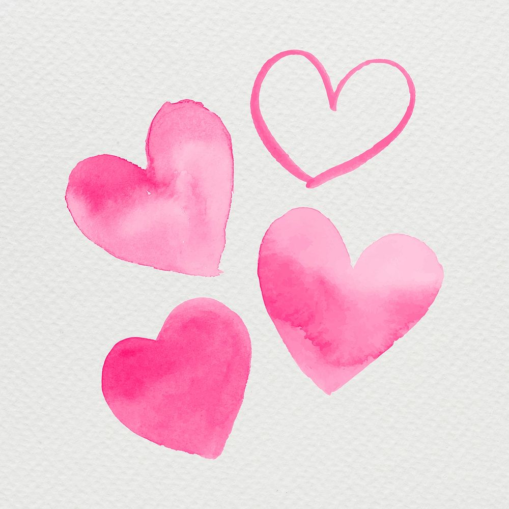 Pink heart clipart, valentine&rsquo;s day, watercolor design psd