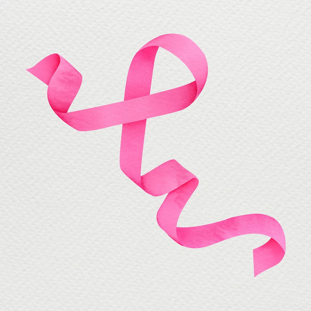 Pink ribbon clipart, watercolor design element psd