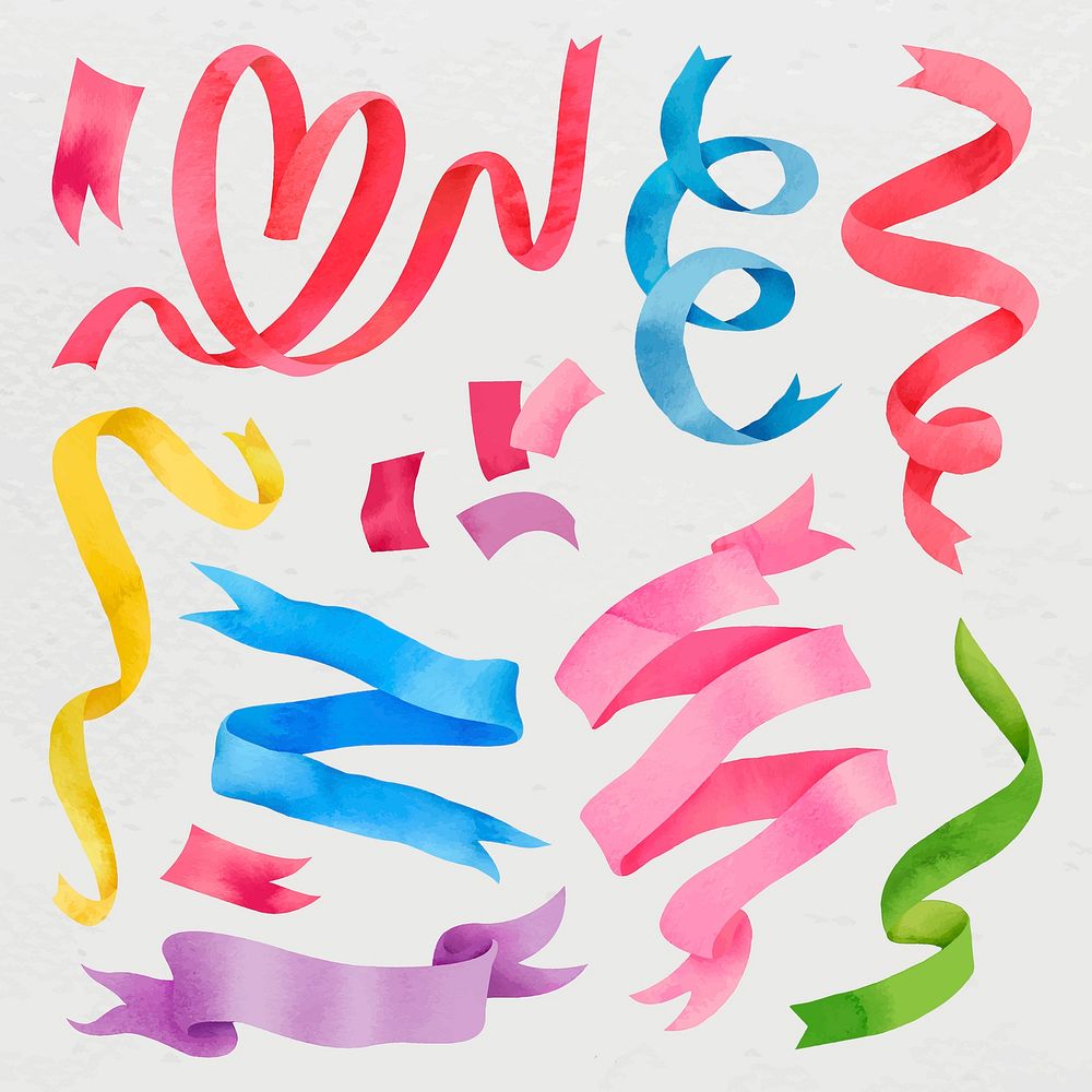 Party clipart, colorful watercolor design element set vector