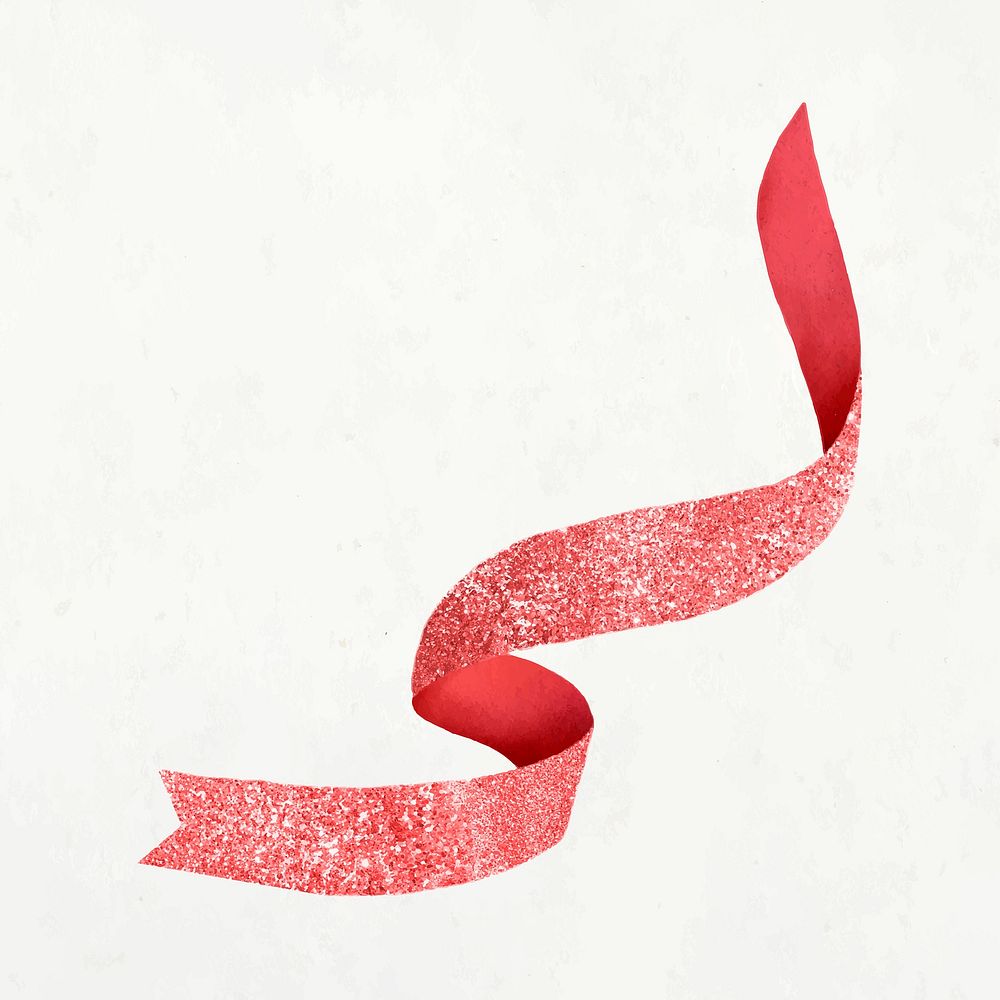 Ribbon collage element, red glitter design vector