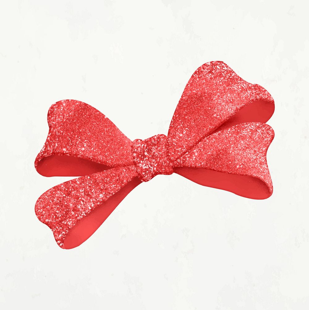 Bow collage element, red glitter design vector