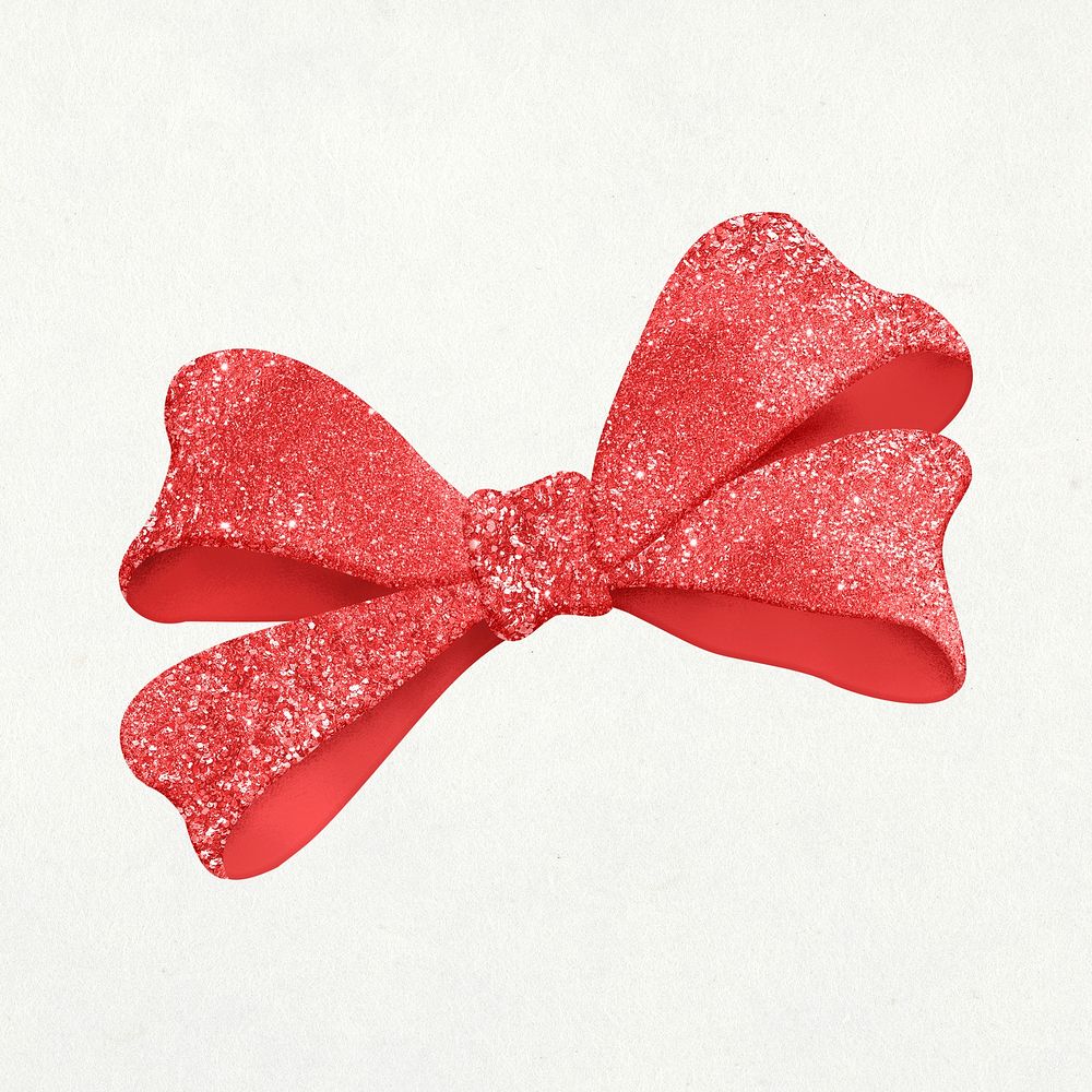 Bow collage element, red glitter design psd