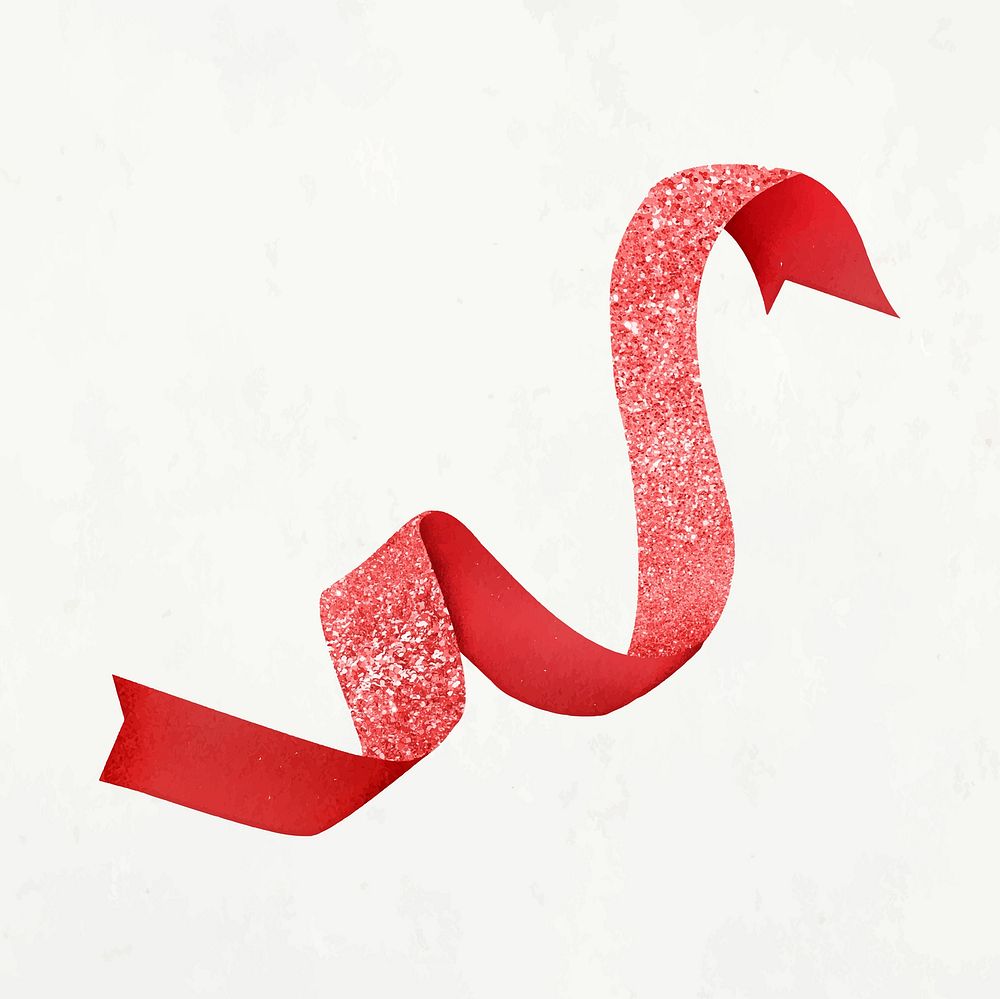 Christmas ribbon clipart, red glitter design vector