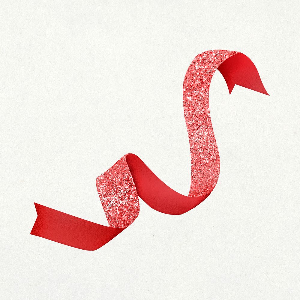 Christmas ribbon clipart, red glitter design psd