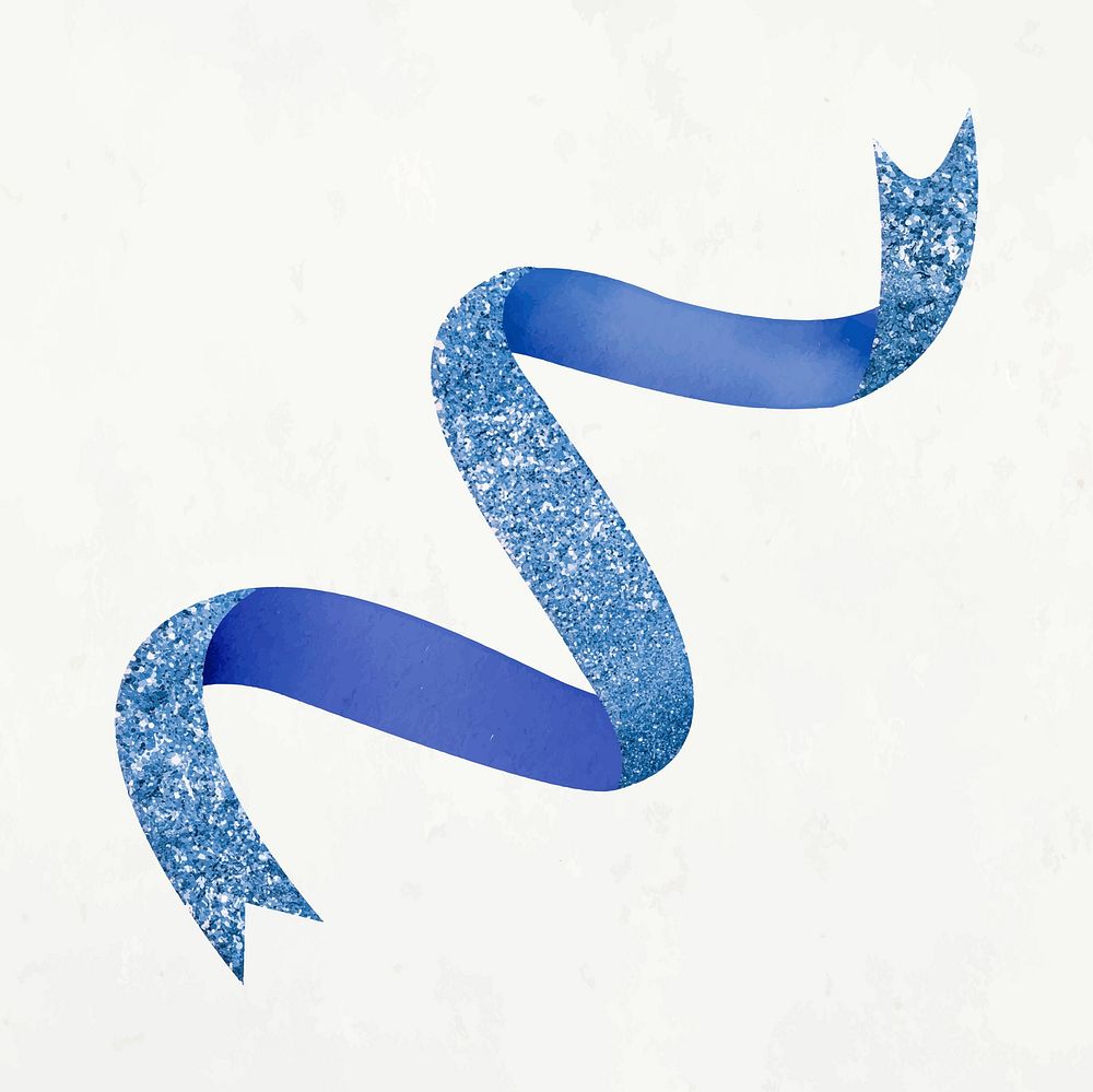 Ribbon clipart, blue glitter design element vector