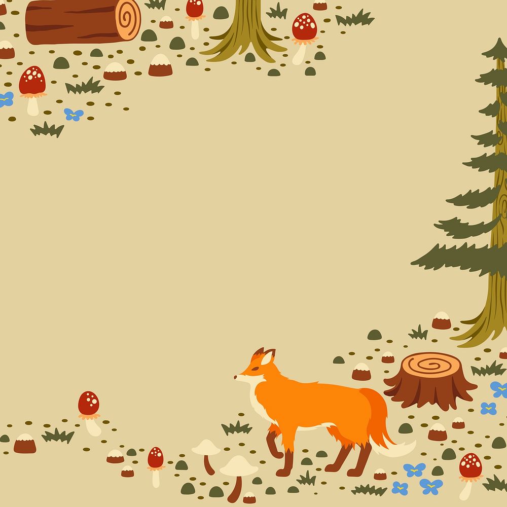 Cute fox frame background, animal illustration vector