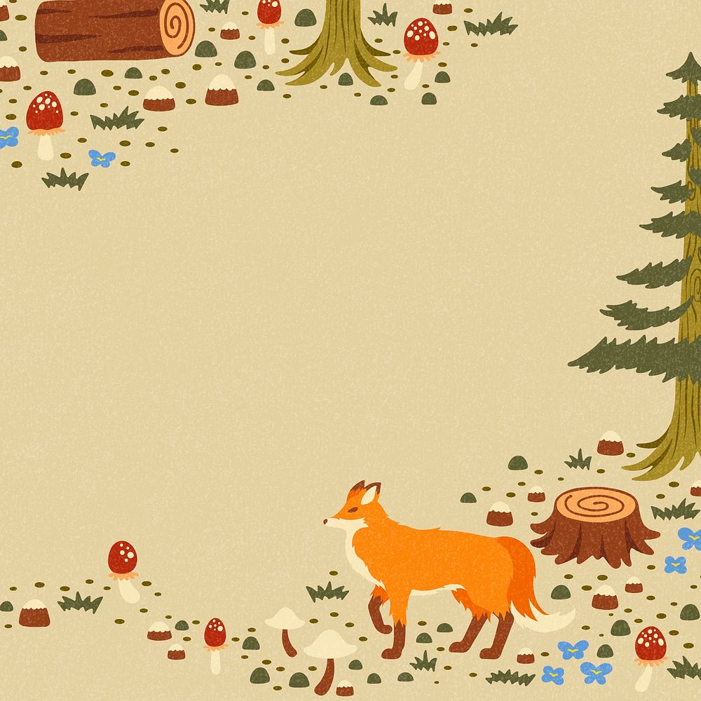 Fox frame background, cute fairytale animal cartoon psd