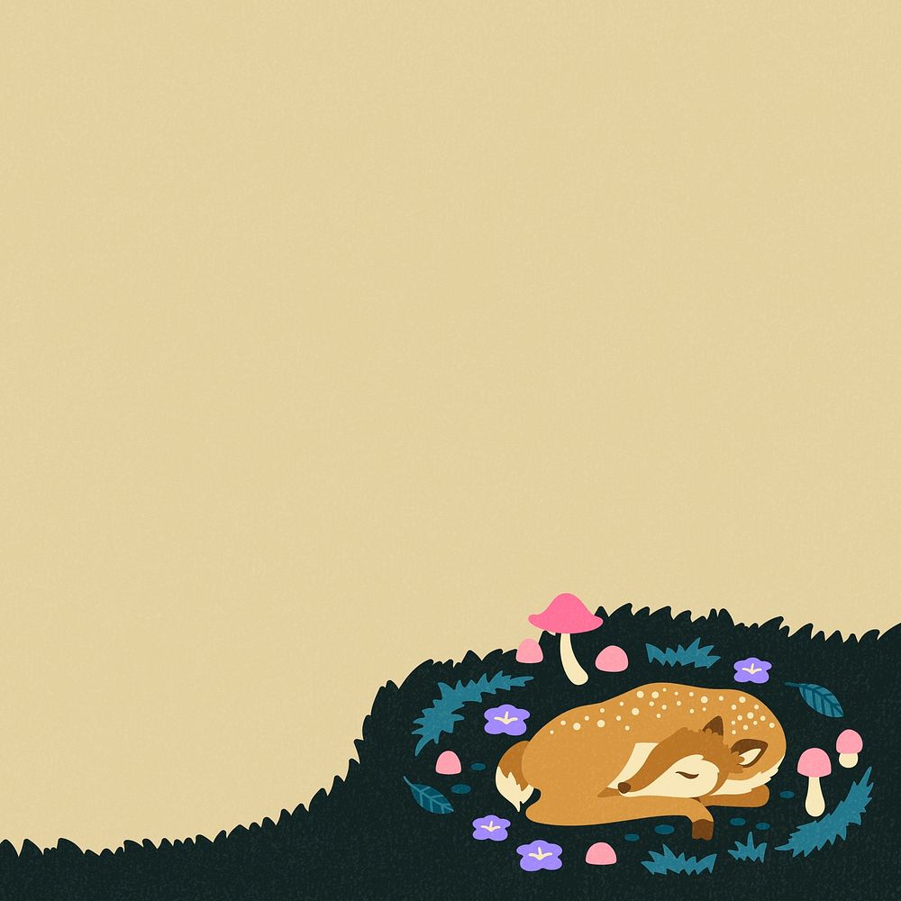 Sleeping deer border frame background, cute animal illustration