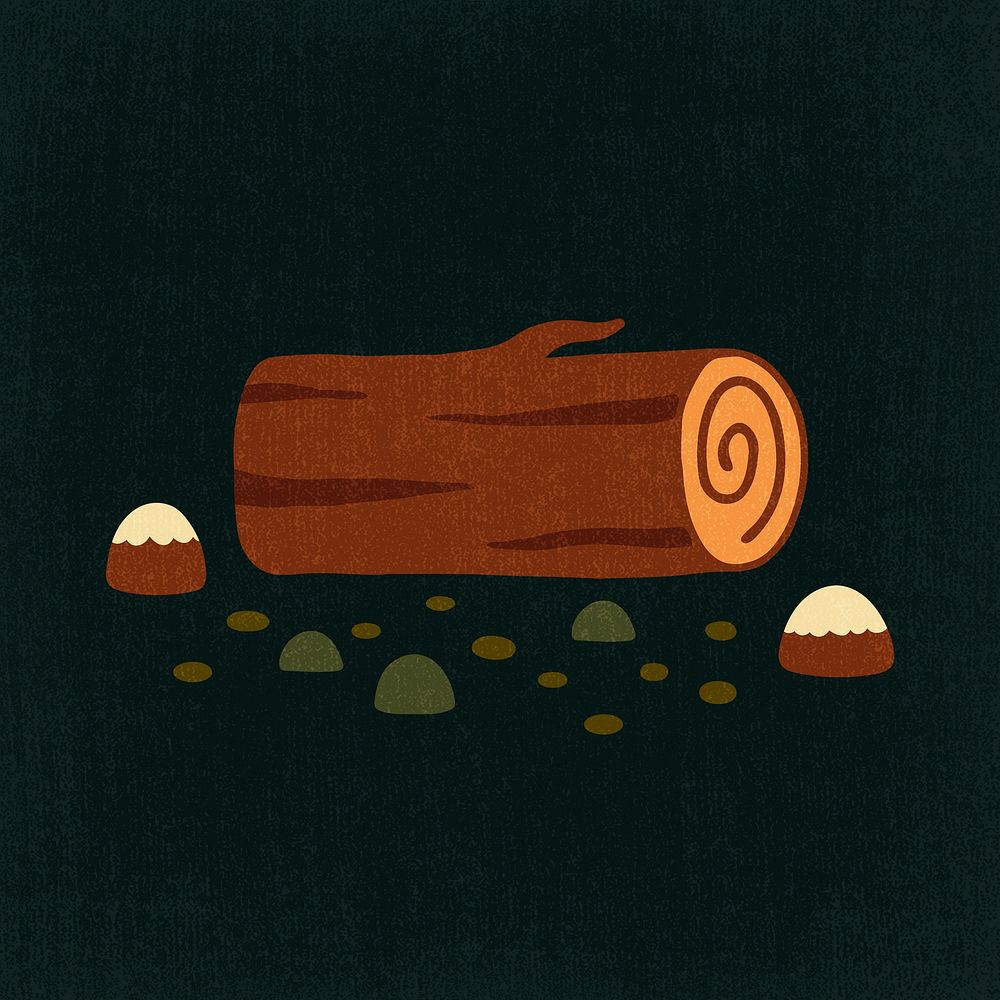 Wood log clipart, aesthetic nature cartoon illustration