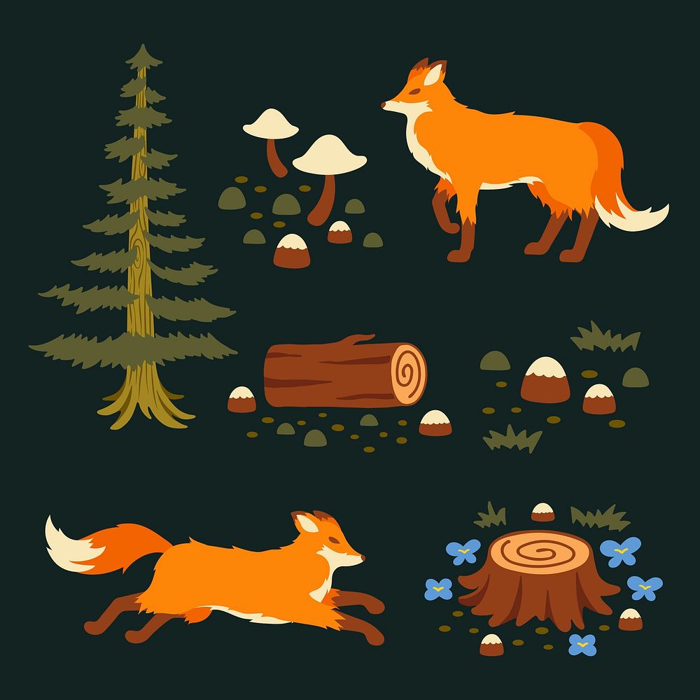 Fairytale animal stickers, cute illustration set vector