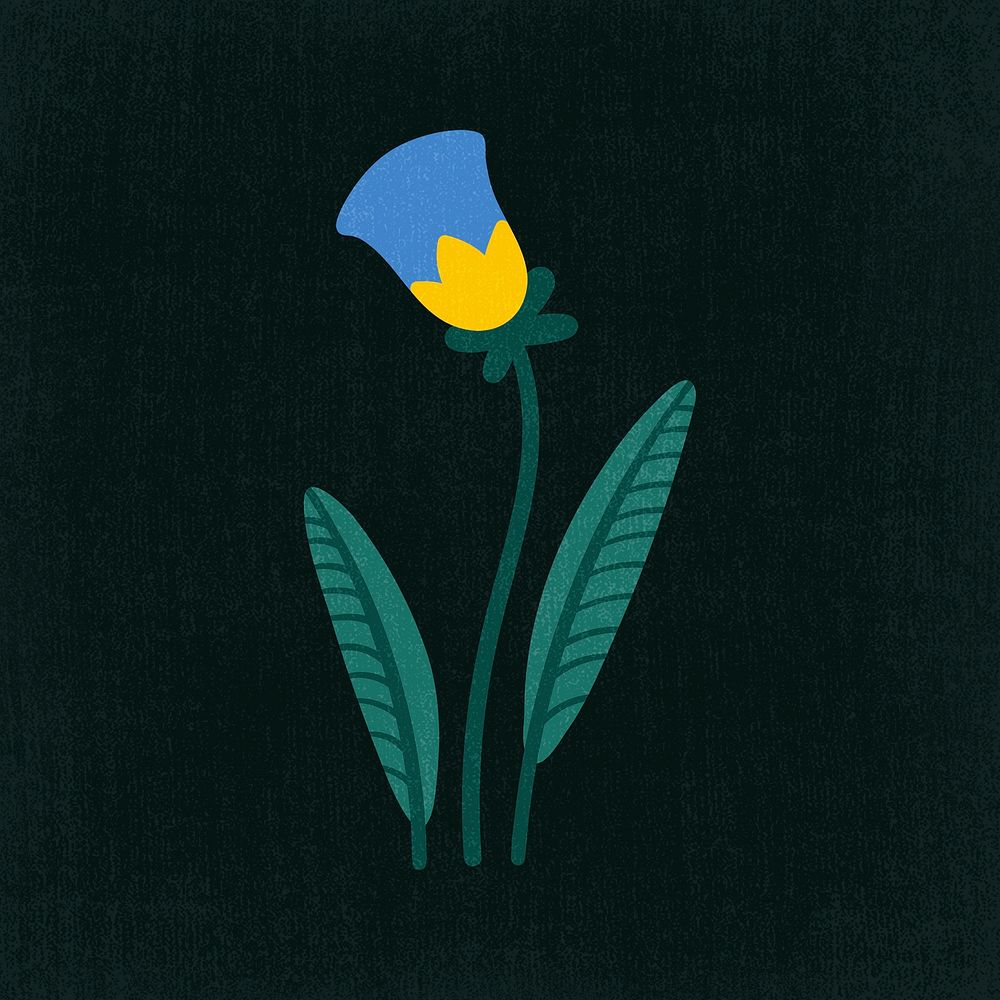 Blue flower sticker, aesthetic nature cartoon illustration psd