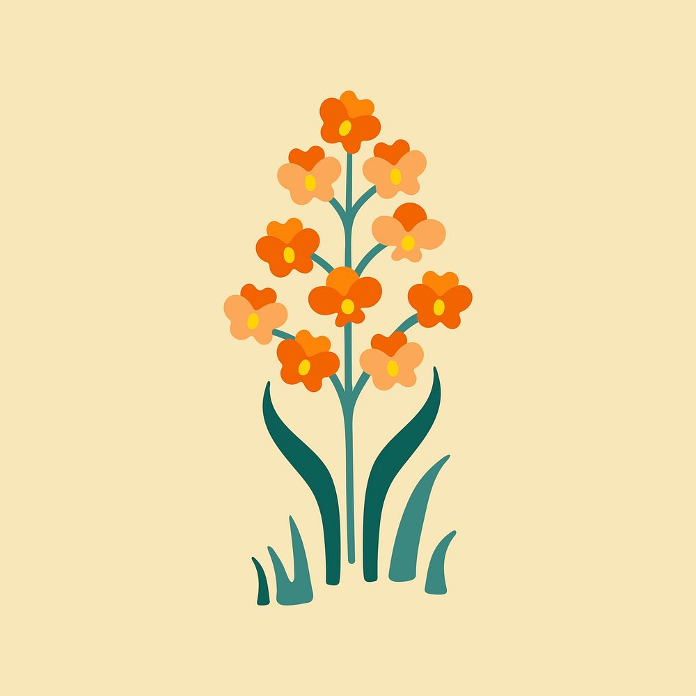 Orange flower clipart, aesthetic nature cartoon illustration vector