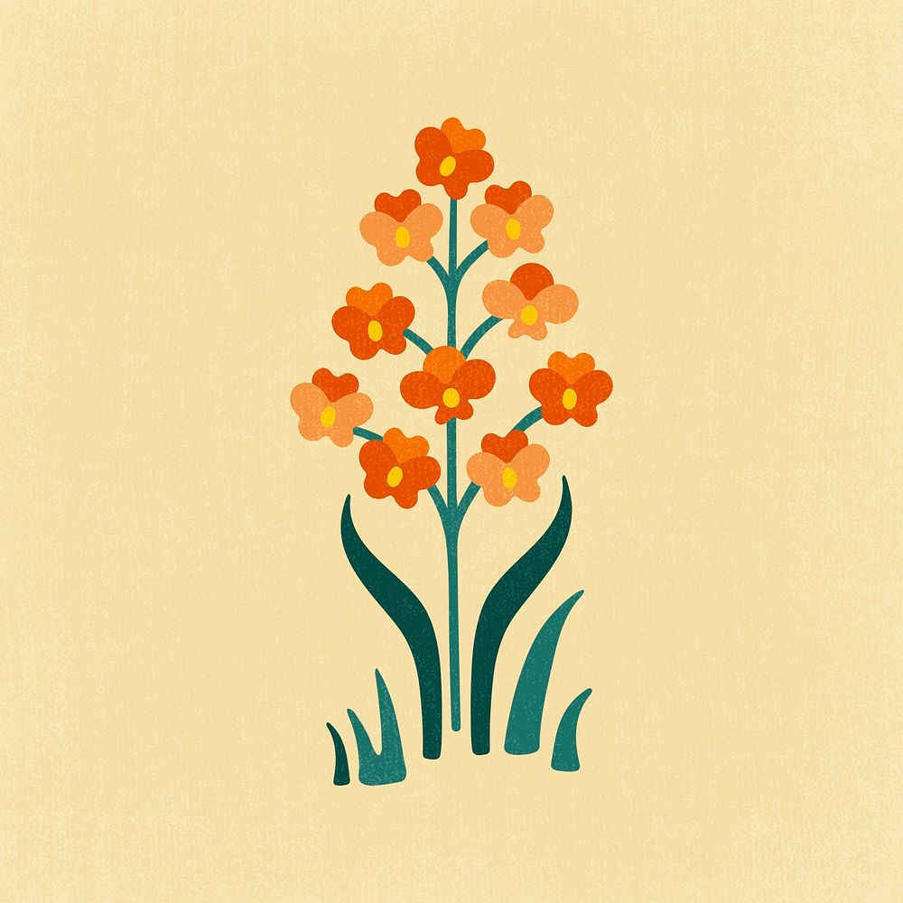 Orange flower clipart, aesthetic nature cartoon illustration