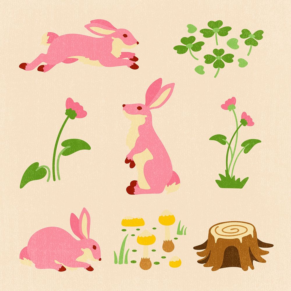 Fairytale animal stickers, cute illustration set psd