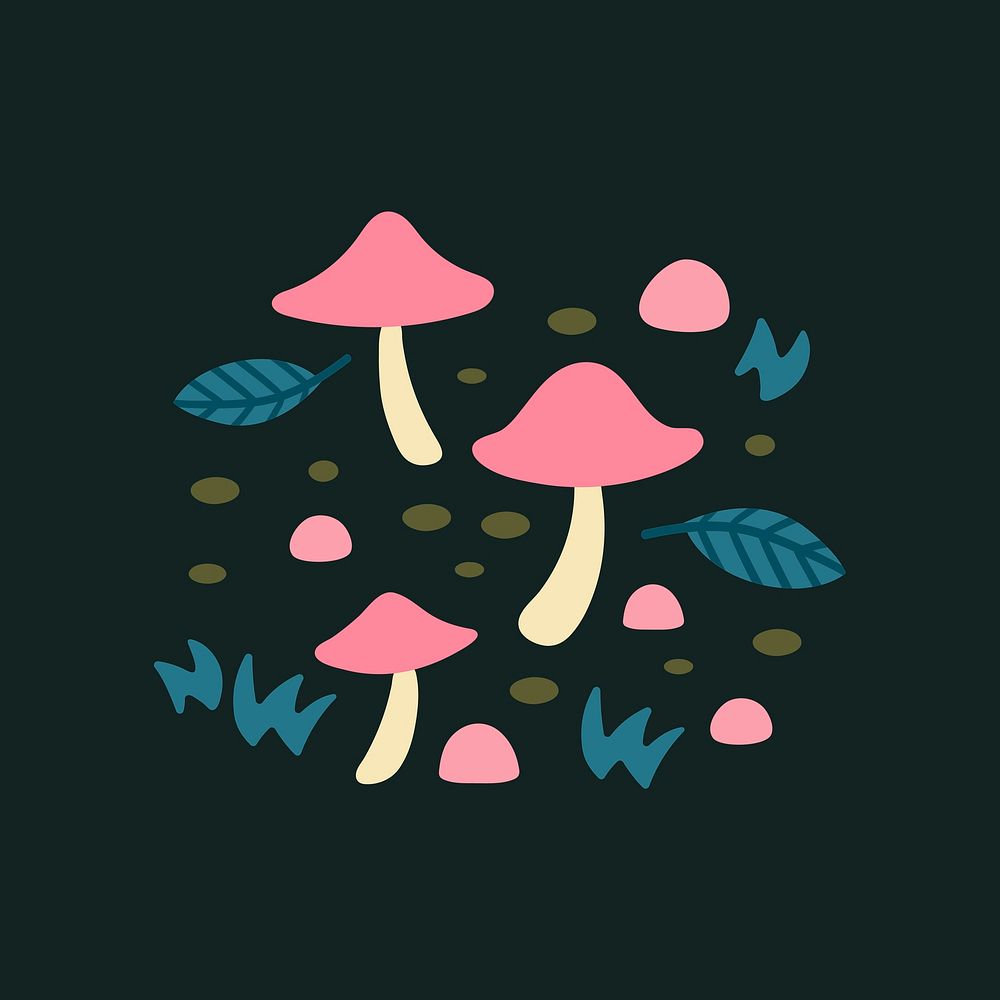Pink mushroom sticker, aesthetic nature cartoon illustration vector
