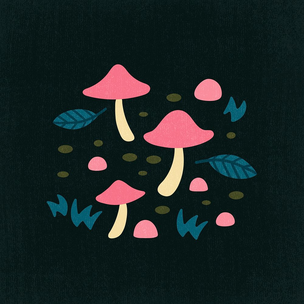 Pink mushroom clipart, aesthetic nature cartoon illustration