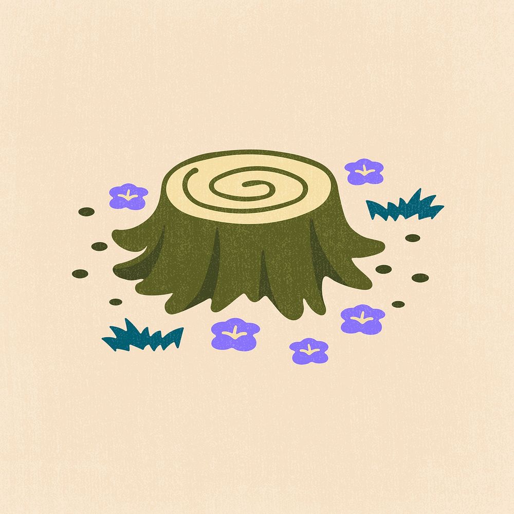 Tree stump clipart, aesthetic nature cartoon illustration psd