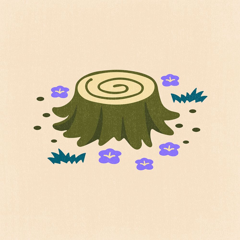 Tree stump clipart, aesthetic nature cartoon illustration