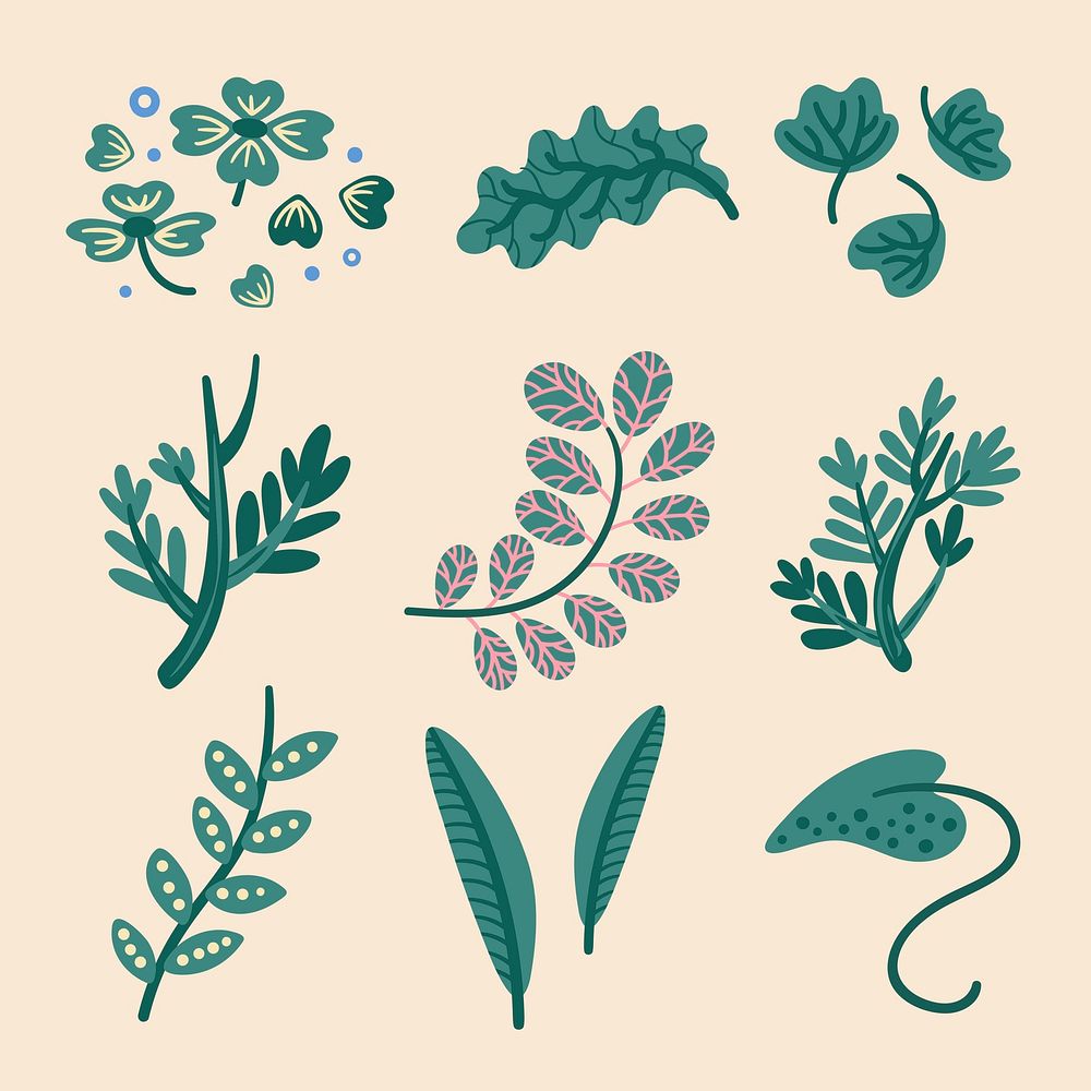 Leaf stickers, nature illustration set vector