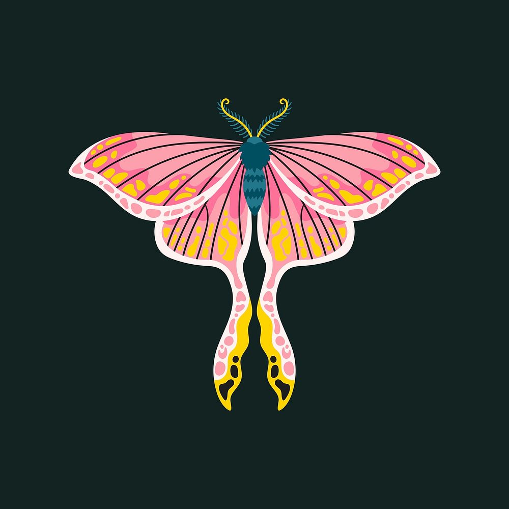 Pink butterfly clipart, animal cartoon illustration vector