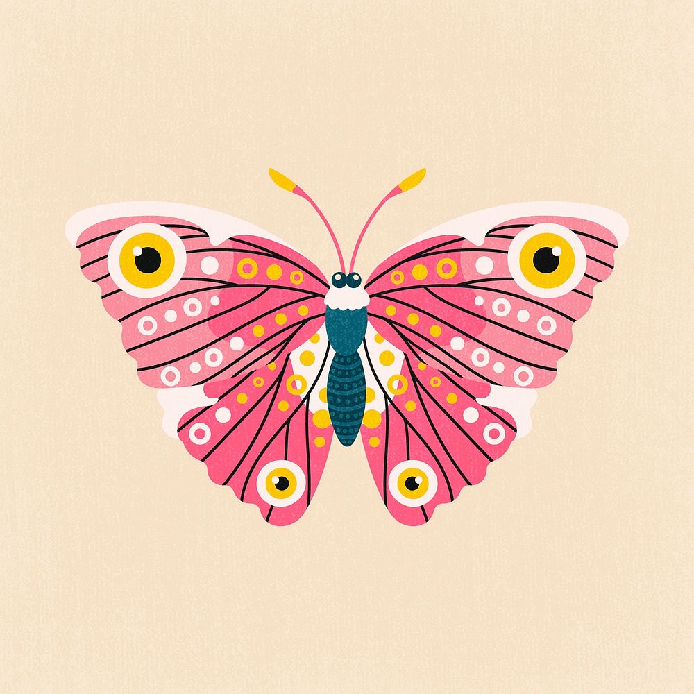 Pink butterfly clipart, animal cartoon illustration