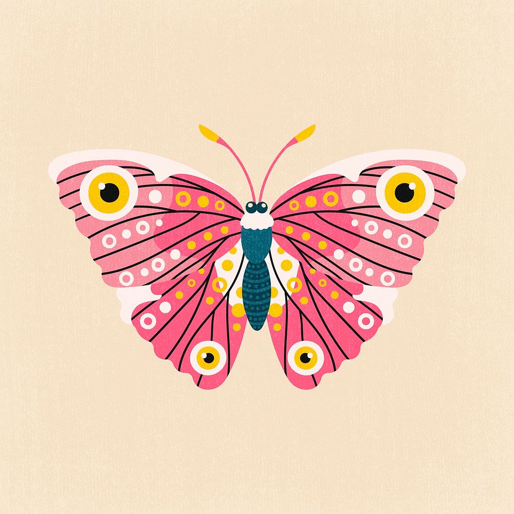Pink butterfly clipart, animal cartoon illustration psd
