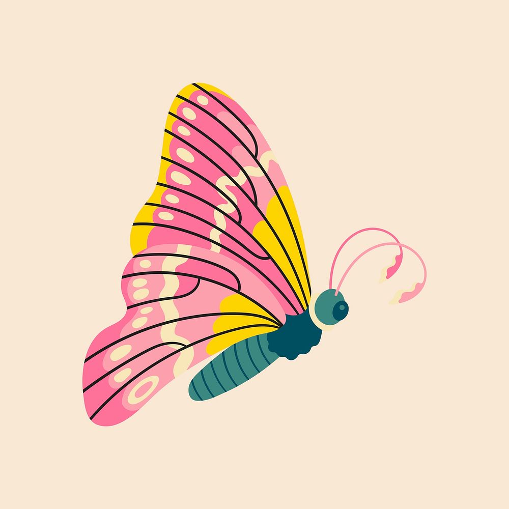 Pink butterfly clipart, animal cartoon illustration vector