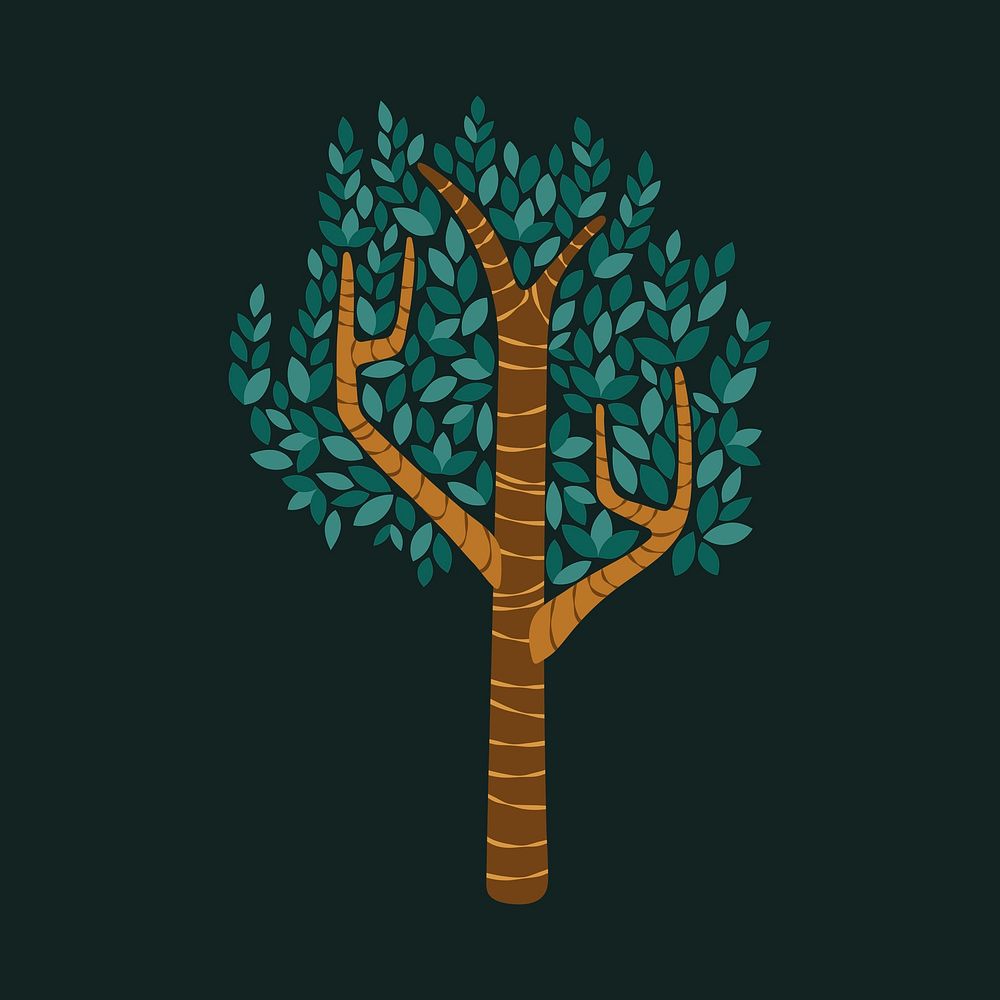 Tree sticker, aesthetic nature cartoon illustration vector
