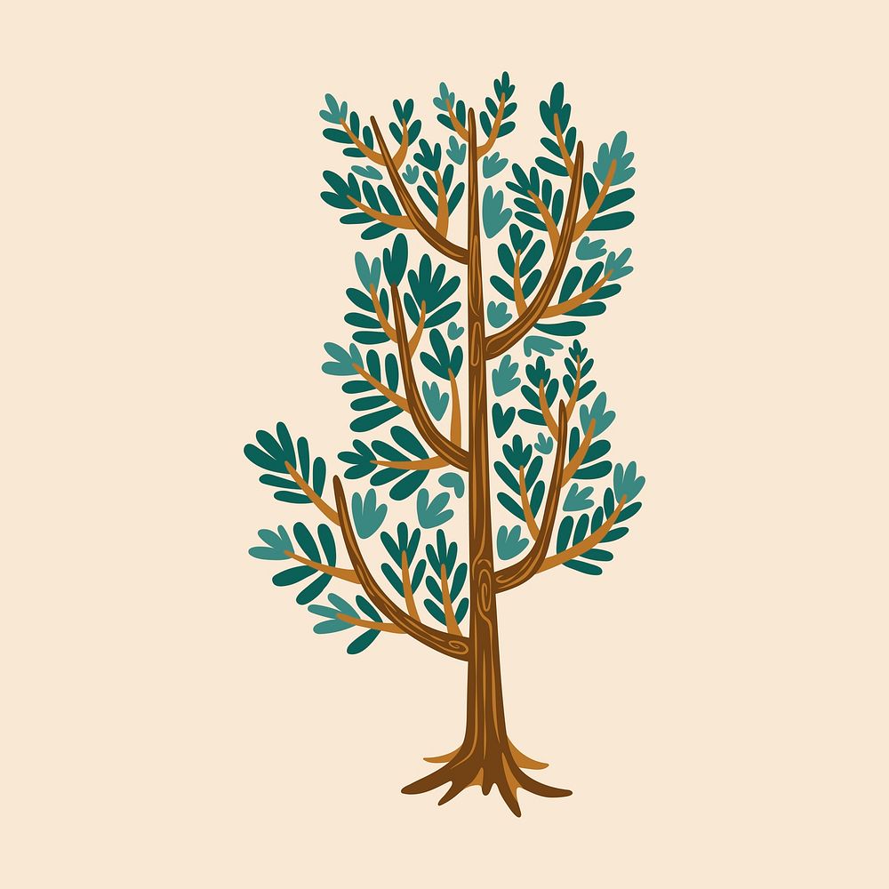 Cute tree clipart, aesthetic nature cartoon illustration vector