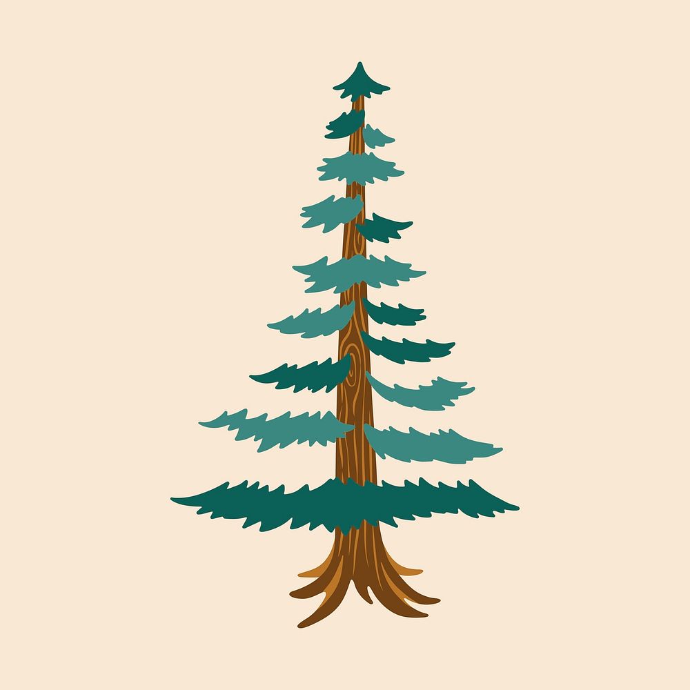 Conifer tree sticker, aesthetic nature cartoon illustration vector