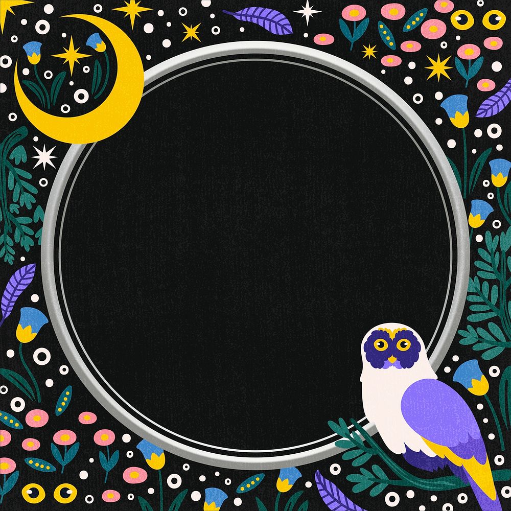 Aesthetic owl frame background, cute animal illustration