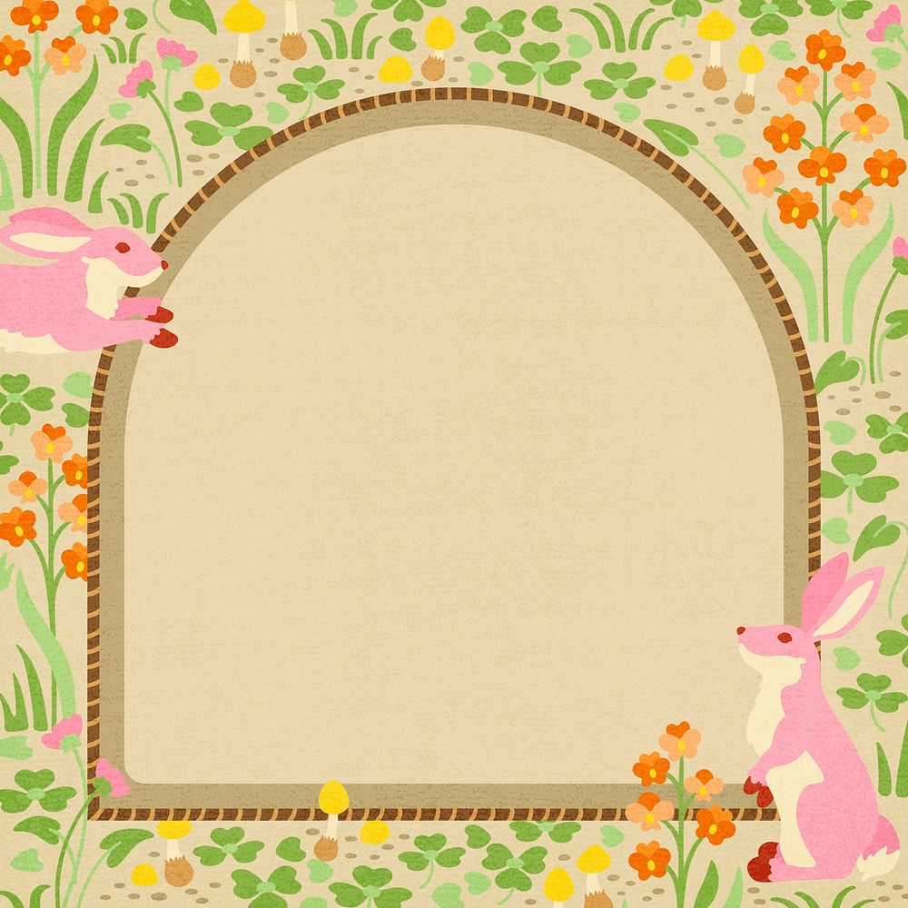 Cute rabbit frame background, animal illustration psd
