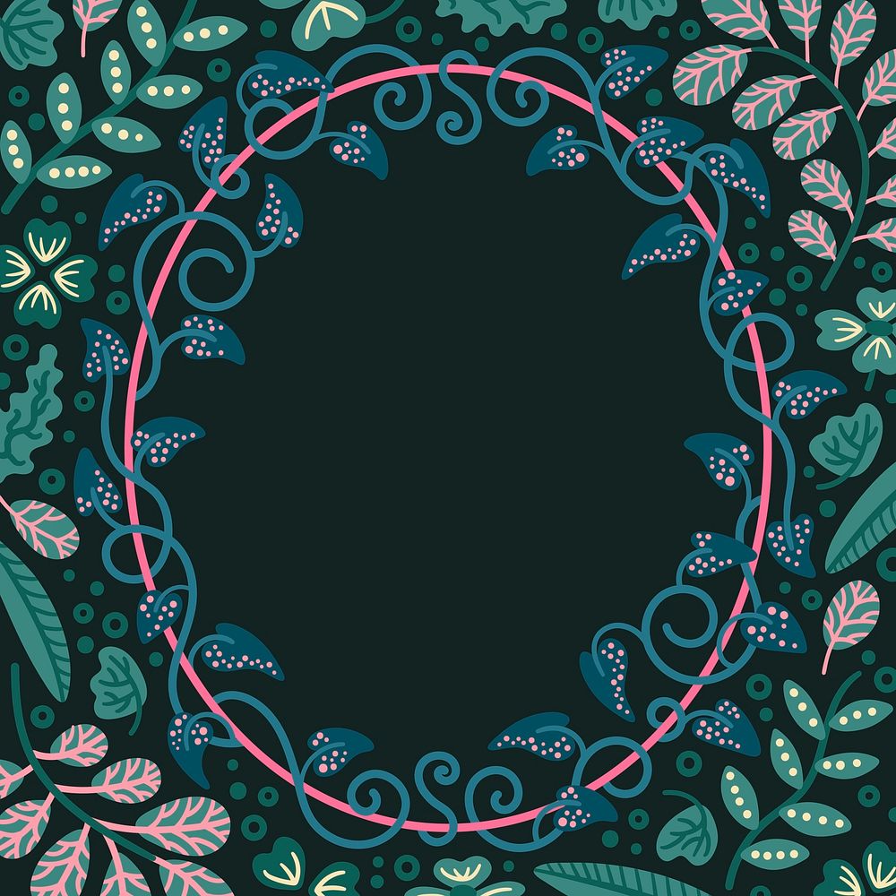 Leaf frame, black background, nature illustration vector