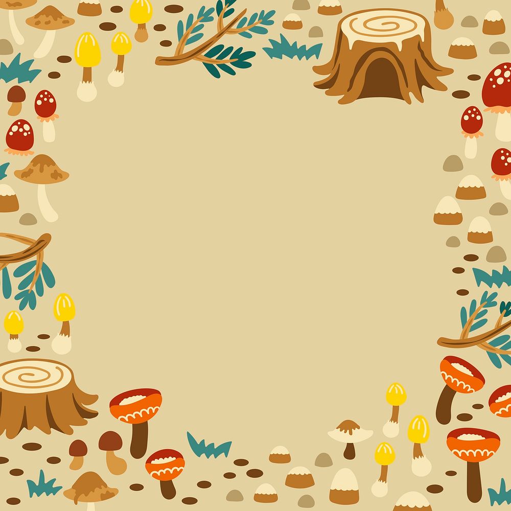 Fairytale forest frame background, cute animal illustration vector