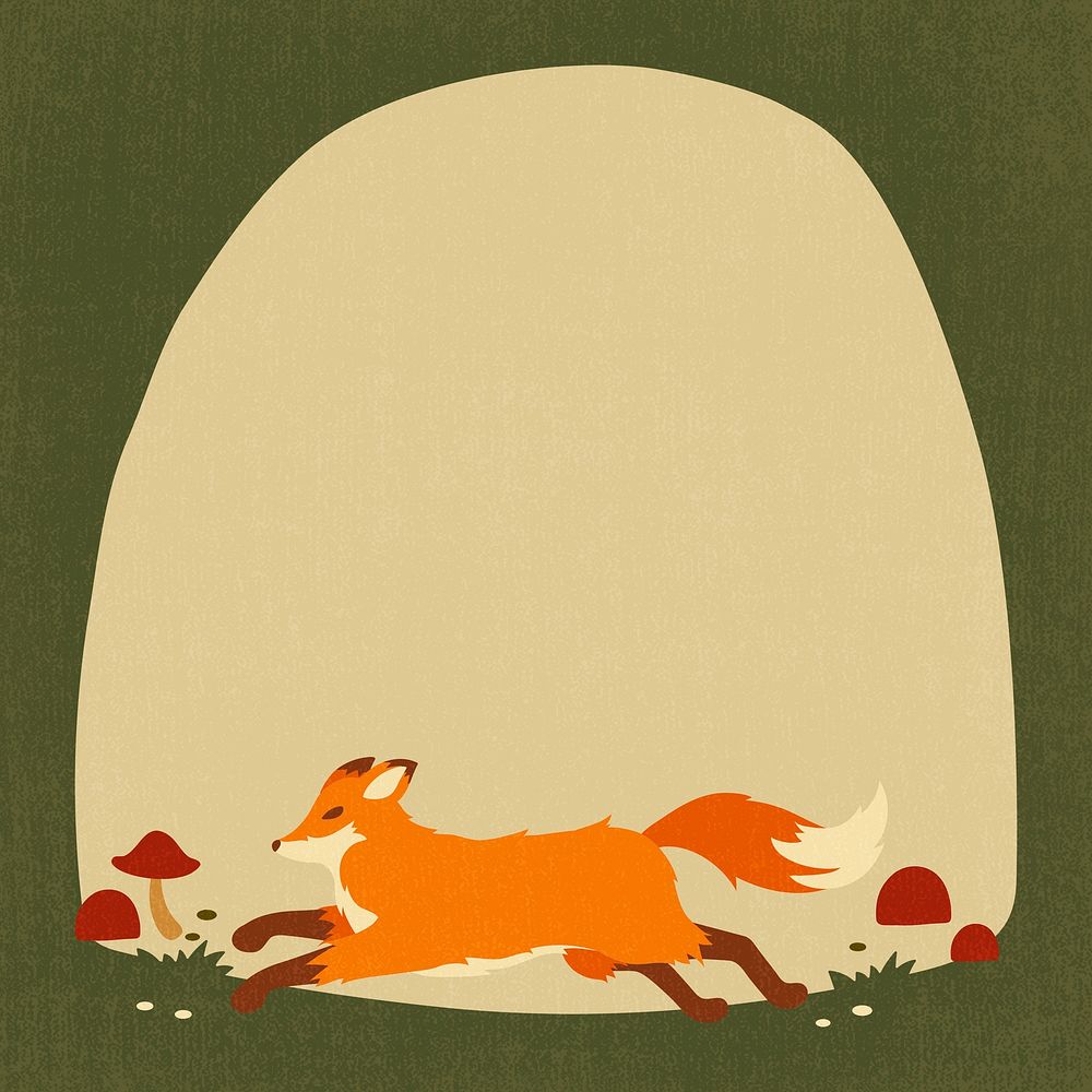 Fox frame background, fairytale animal illustration psd