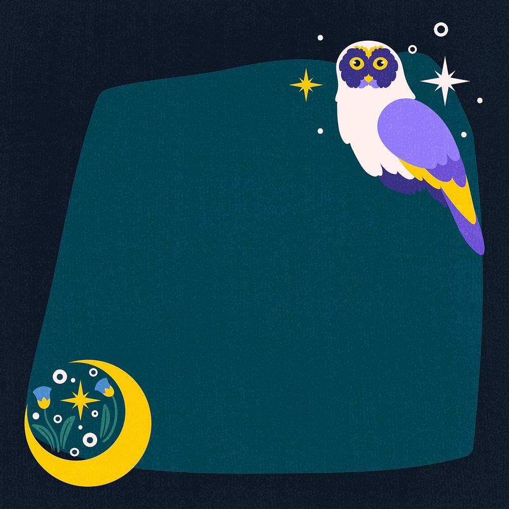Cute owl frame background, fairytale animal illustration psd
