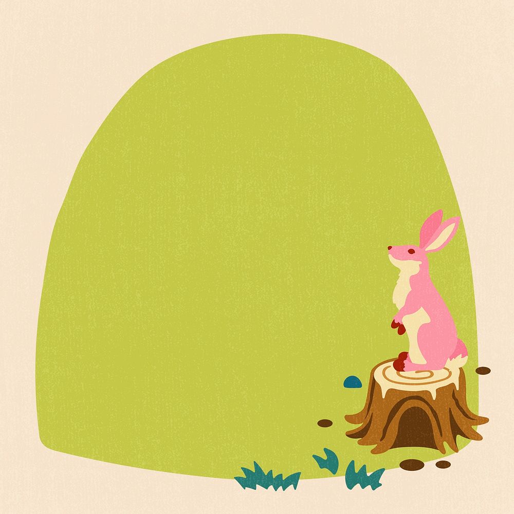 Rabbit frame background, fairytale animal illustration psd