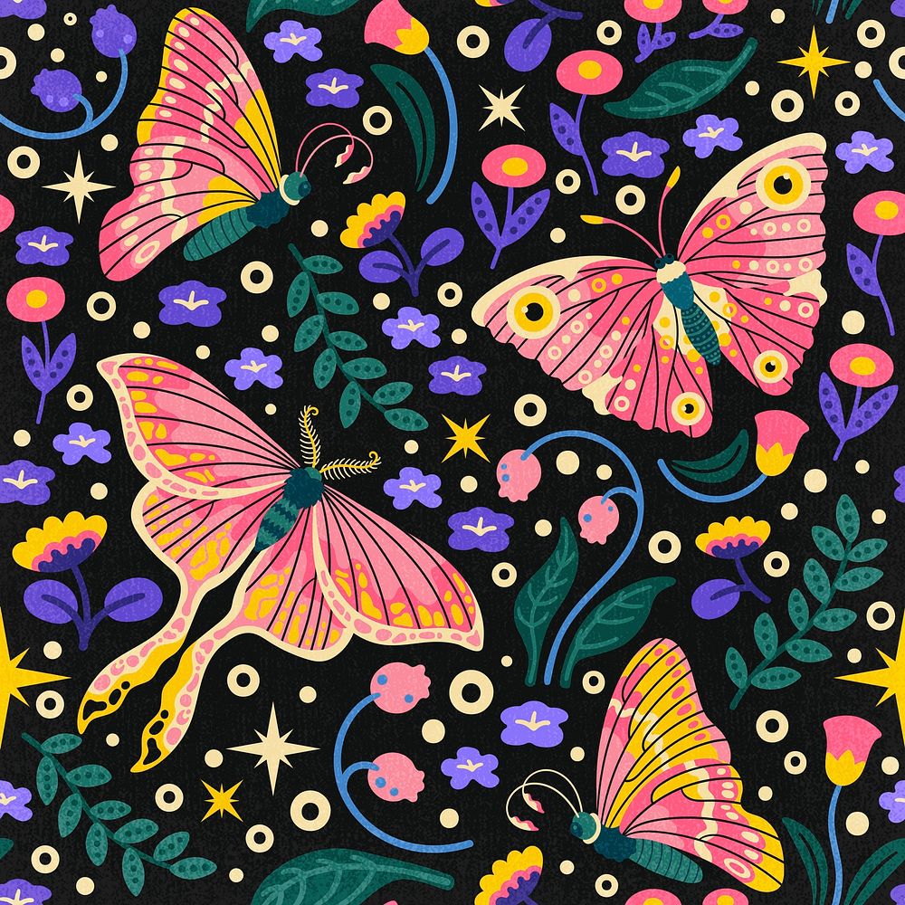 Aesthetic butterfly seamless pattern background, fairytale animal illustration