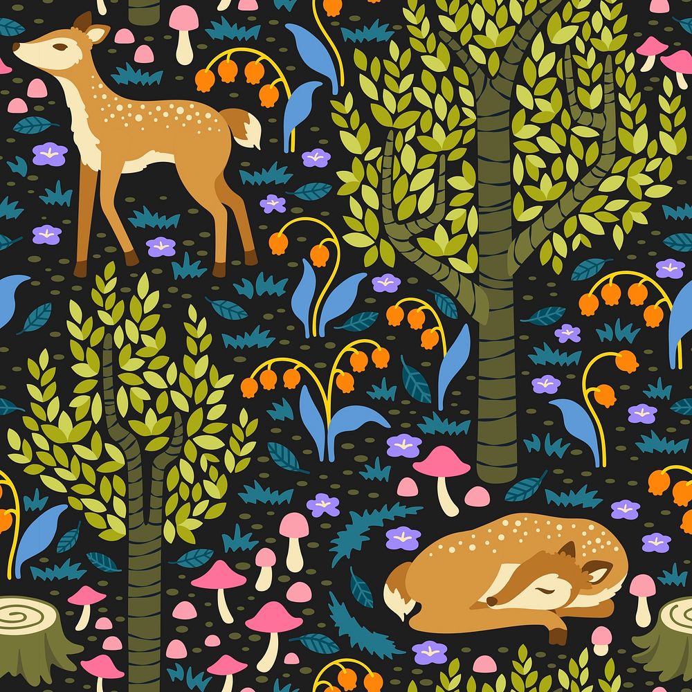 Deer seamless pattern background, fairytale animal illustration vector
