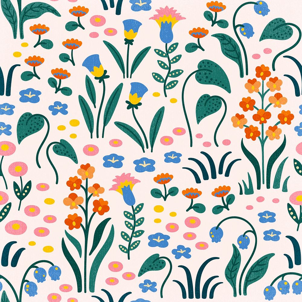 Flower seamless pattern background, fairytale nature illustration psd